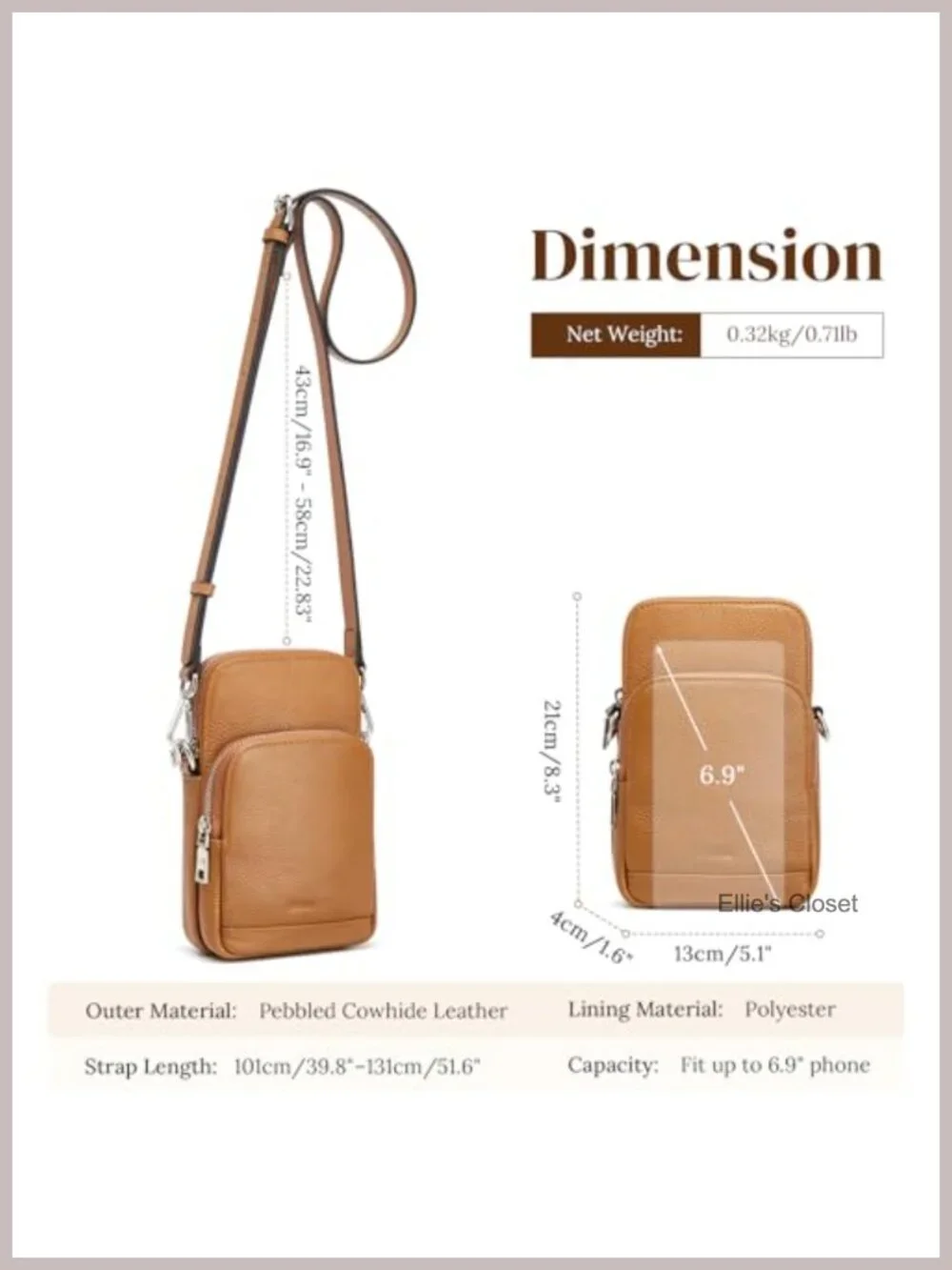 S-ZONE Leather Crossbody Bag for Women RFID Blocking Purse with Card Slots